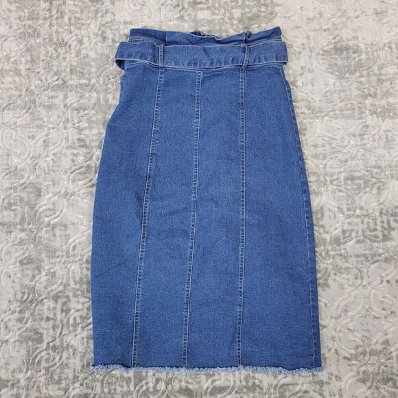 Machine Jeans Skirt Womens Medium Blue Denim Belted Snap Front Long Length - Picture 2 of 8